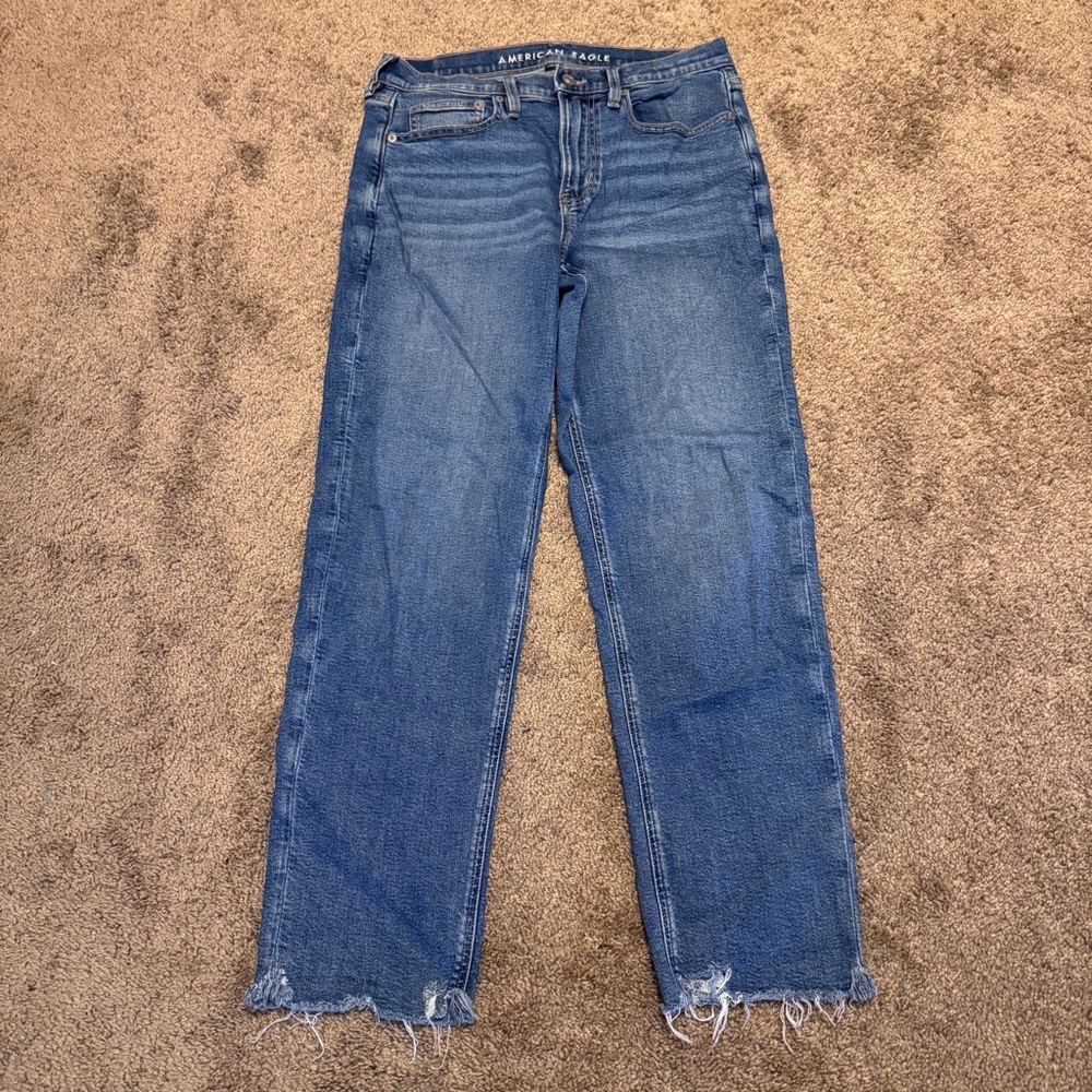 American Eagle Jeans Womens 6 Blue Denim 90s Straight Leg Mid Rise Pockets Logo